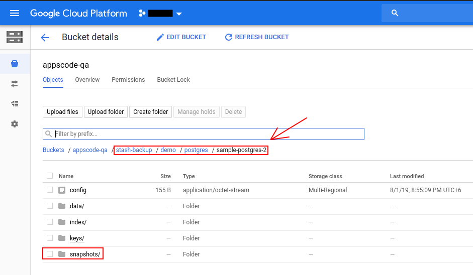 Backup data of PostgreSQL 'sample-postgres-2' in GCS backend