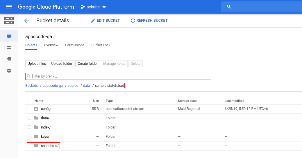 Backup data in GCS Bucket