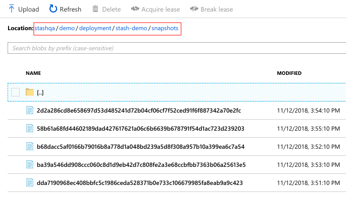 Snapshot in Azure Bucket