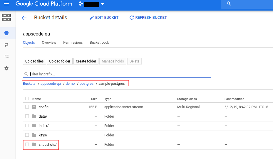 Backup data in GCS Bucket