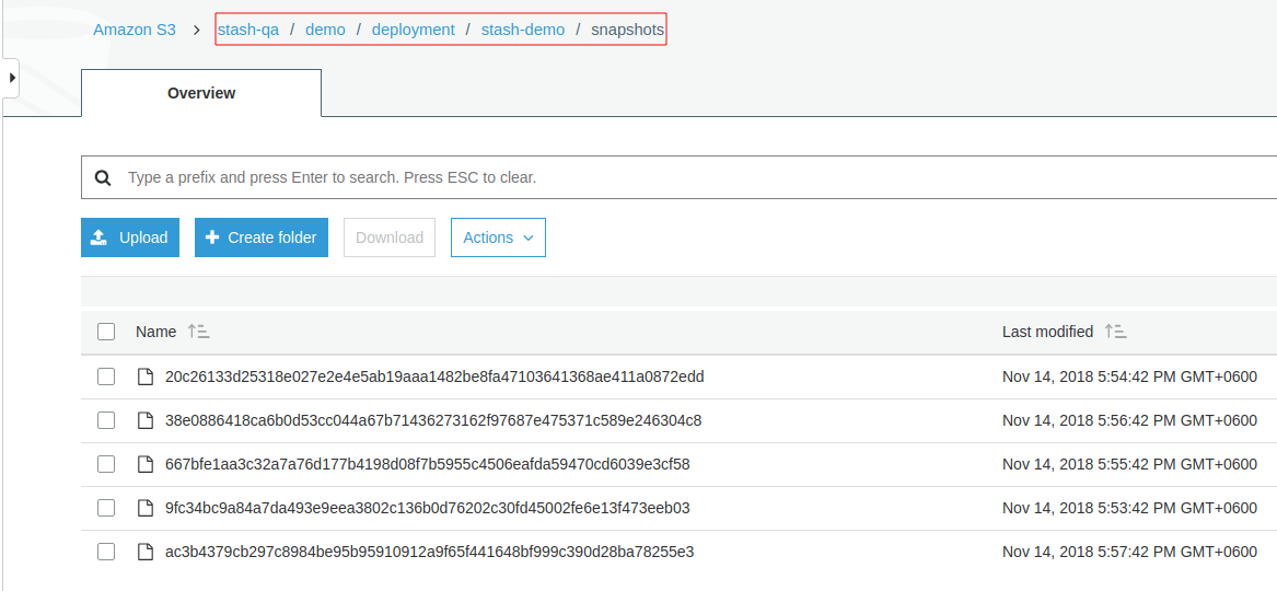 Snapshot in AWS S3 Bucket