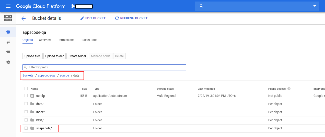 Backup data in GCS Bucket