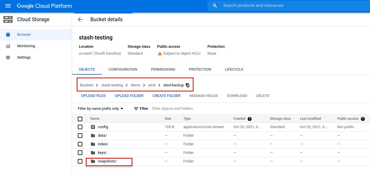 Backup data in GCS Bucket