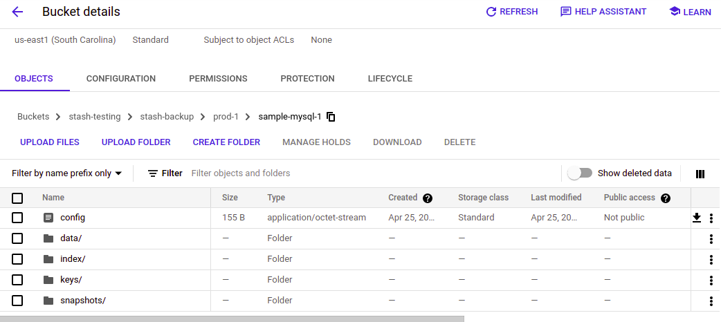 Backup data of sample-mysql-1 GCS backend