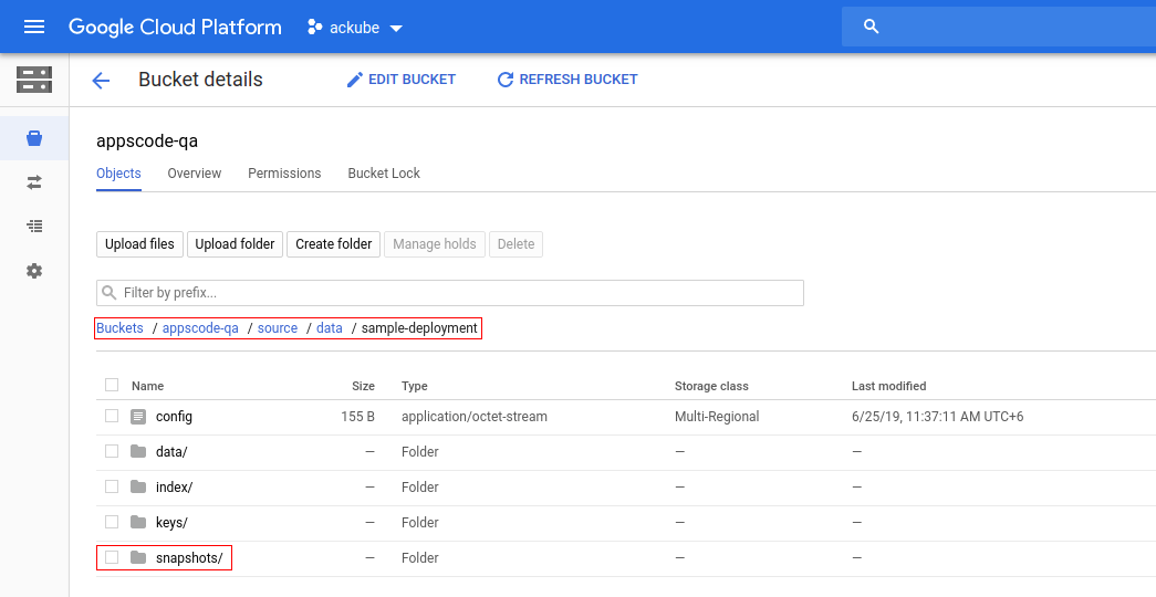 Backup data in GCS Bucket