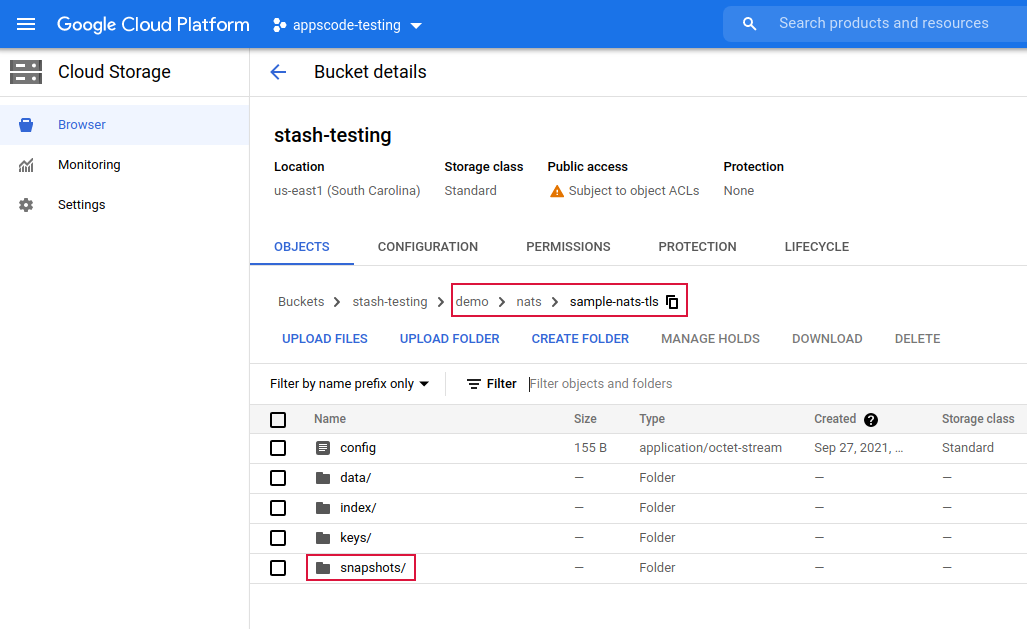 Backup data in GCS Bucket