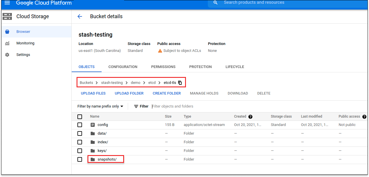 Backup data in GCS Bucket