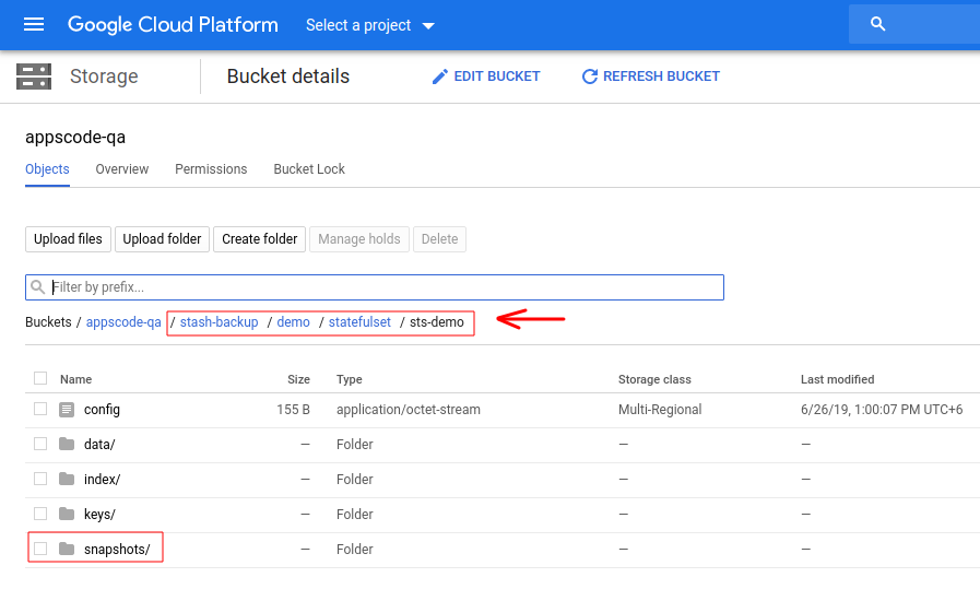 Backup data of `sts-demo` StatefulSet in GCS backend