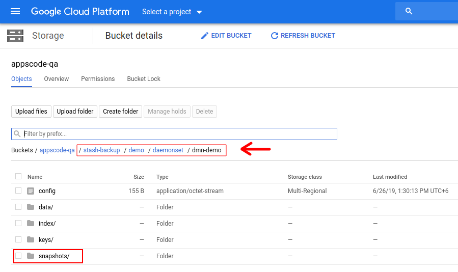 Backup data of `dmn-demo` DaemonSet in GCS backend