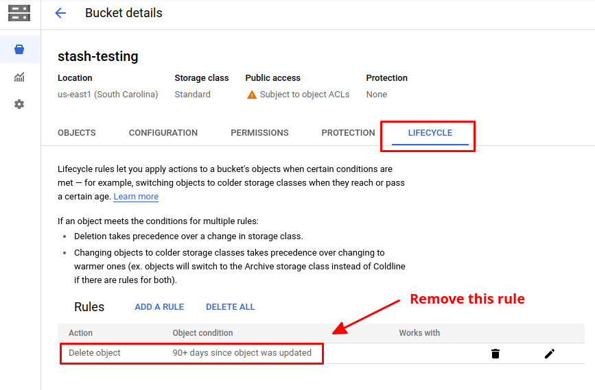 Object deletion policy in GCS