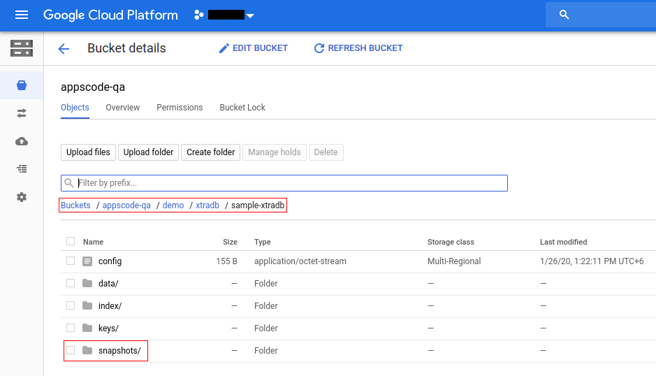 Backed up data in GCS Bucket