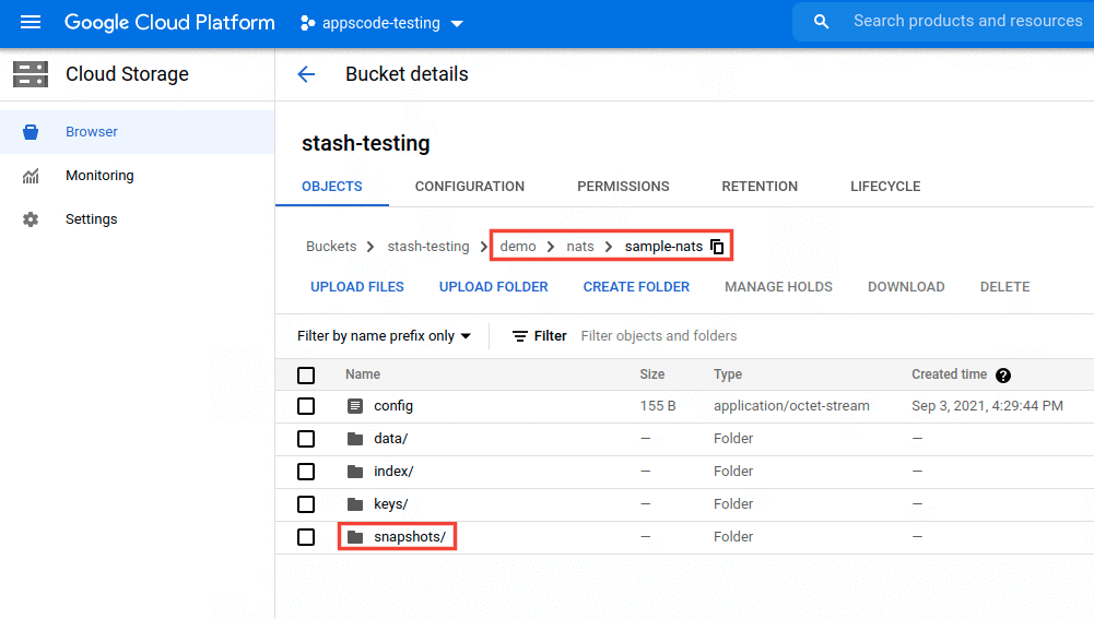 Backup data in GCS Bucket