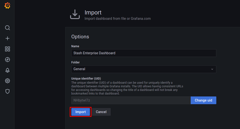 Import Stash Grafana Dashboard: Step 3