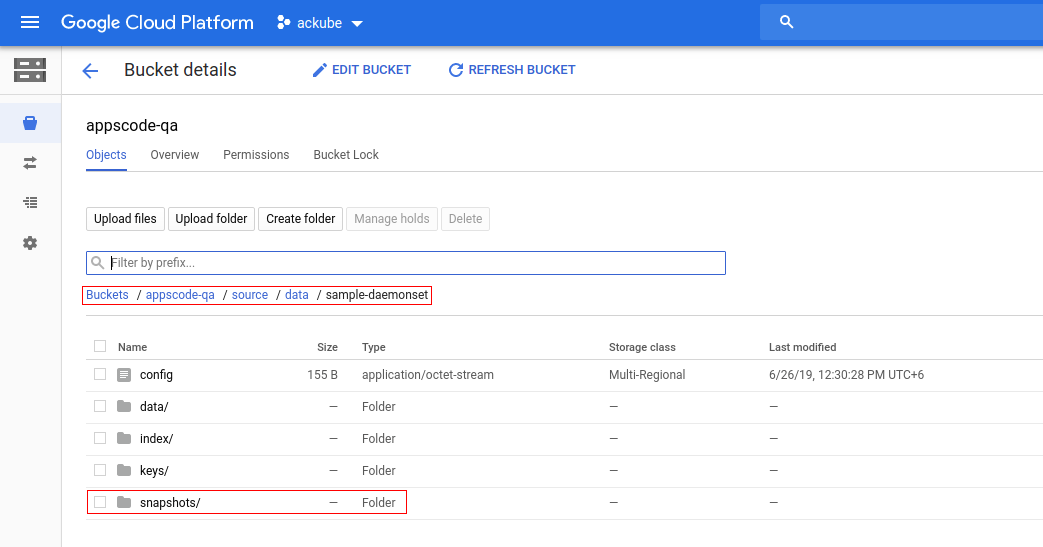 Backup data in GCS Bucket